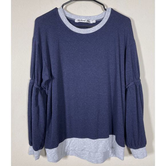 Michael Stars Gathered Sleeve Sweatshirt Navy Gray Comfy Lounge Top Size Large - Picture 12 of 14